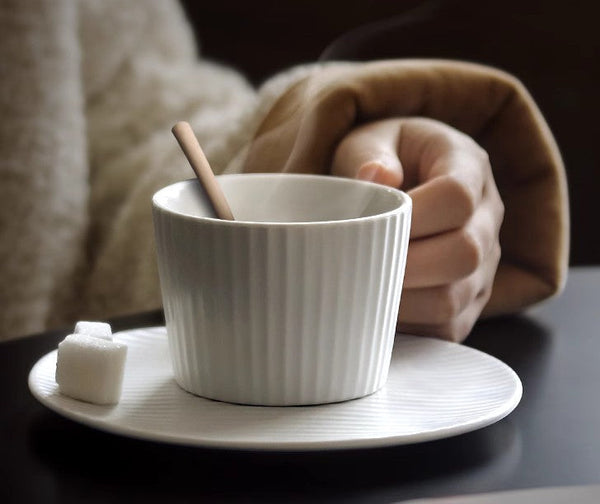 Unique White Tea Cup, Modern Handmade Pottery Coffee Cup, Creative White Ceramic Coffee Cup with Saucer, White Tea Cup for Afternoon Tea-Grace Painting Crafts