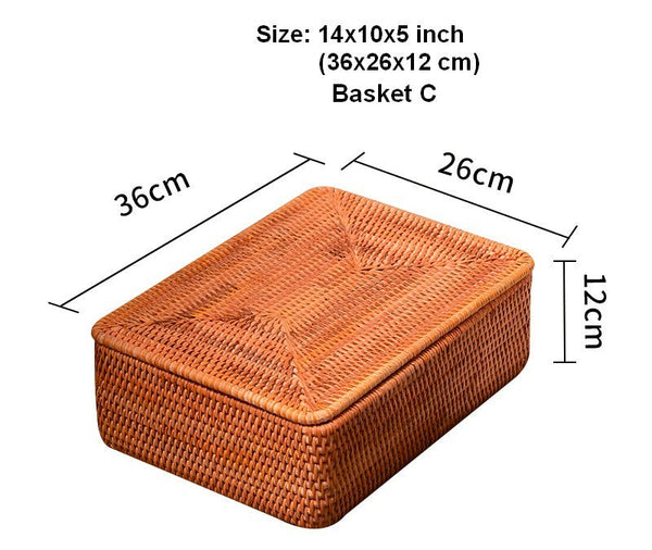 Woven Rattan Baskets, Rectangular Basket with Lid, Rectangular Storage Baskets, Storage Basket for Bedroom, Kitchen Storage Baskets-Grace Painting Crafts