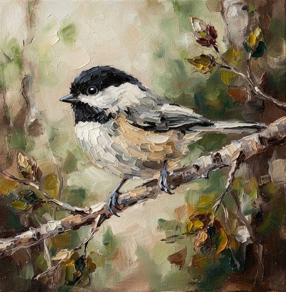 Hand Painted Canvas Art, Chickadee Bird Painting, Heavy Texture Painting, Small Art on Canvas, Miniature Wall Art, Original Painting on Canvas-Grace Painting Crafts