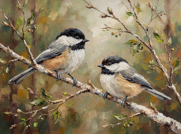 Chickadee Birds Painting, Hand Painted Canvas Art, Love Bird Couple Painting, Small Canvas Paintings, Original Oil Paintings on Canvas, Original Oil Paintings-Grace Painting Crafts