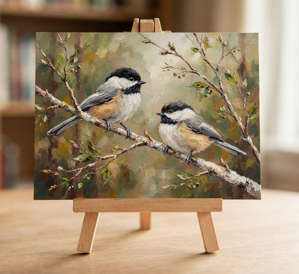 Chickadee Birds Painting, Hand Painted Canvas Art, Love Bird Couple Painting, Small Canvas Paintings, Original Oil Paintings on Canvas, Original Oil Paintings-Grace Painting Crafts