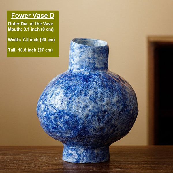 Handmade Water Holding Flower Vases, Centerpiece on Dining Table, Blue Pottery Bud Vases, Large Flower Vases on Table, Modern Pottery Flower Vases-Grace Painting Crafts