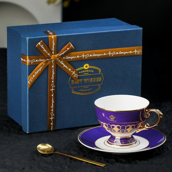Vintage Royal Tea Cup and Saucer in Gift Box, 8 oz Elegant Ceramic Coffee Cups, British Tea Cup set, Porcelain Tea Cup and Saucer Set-Grace Painting Crafts