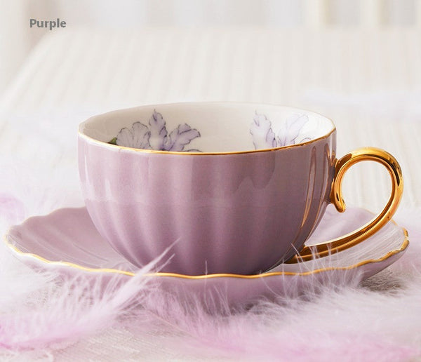 Beautiful British Tea Cups, Unique Traditional Afternoon Tea Cup and Saucer, Elegant Ceramic Coffee Cups, Royal Porcelain Tea Cup Set-Grace Painting Crafts