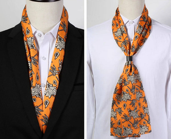 Casual Silk Scarf Men, Lightweight Short Silk Scarf, Mens Dress Silk Scarf, Short Silk Ascot Men, Silk Scarf For Blazer, Mens Summer Silk Scarf-Grace Painting Crafts