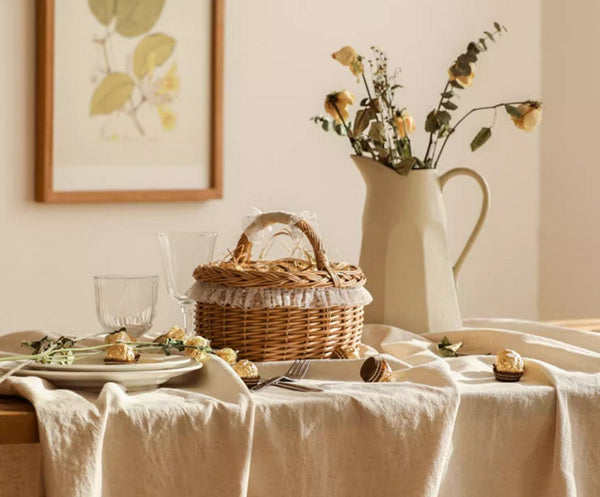 Storage Basket for Kitchen, Picnic Storage Basket with Handle, Hand-woven Wicker Storage Basket, Natural Fruit Basket, Willow Weaving Baskets for Shelves-Grace Painting Crafts