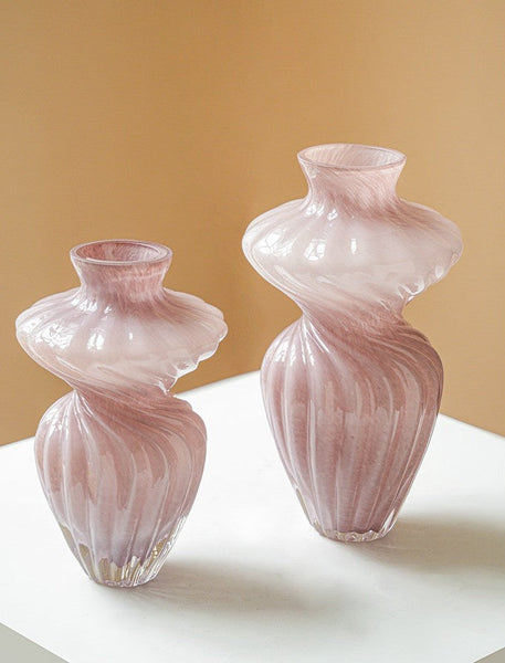 Modern Vases for Living Room, Mid Century Pink Vases for Flowers, Handmade Contemporary Glass Vases, Unique Decorative Glass Vase, Centerpiece Vases on Table-Grace Painting Crafts