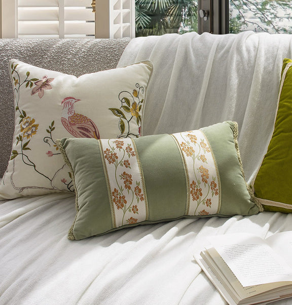 Living Room Decorative Pillows, Modern Decorative Cushions, Decorative Pillows for Bed, Decorative Pillow Arrangement Ideas for Interior Design, Embroidered Floral Bird Pattern Pillow Covers-Grace Painting Crafts