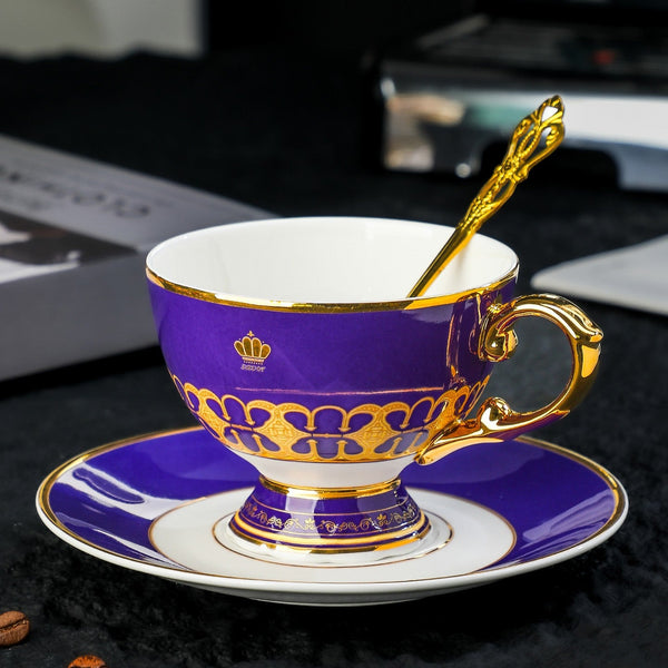 Royal Tea Cup and Saucer in Gift Box, Porcelain Tea Cup Saucer Set, 8 Ounce Ceramic Coffee Cups, British Tea Cup set-Grace Painting Crafts