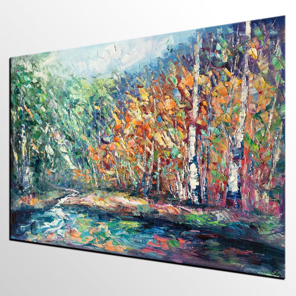 Landscape Painting, Autumn Tree Wall Art, Large Canvas Art, Custom Large Original Artwork, Canvas Painting-Grace Painting Crafts