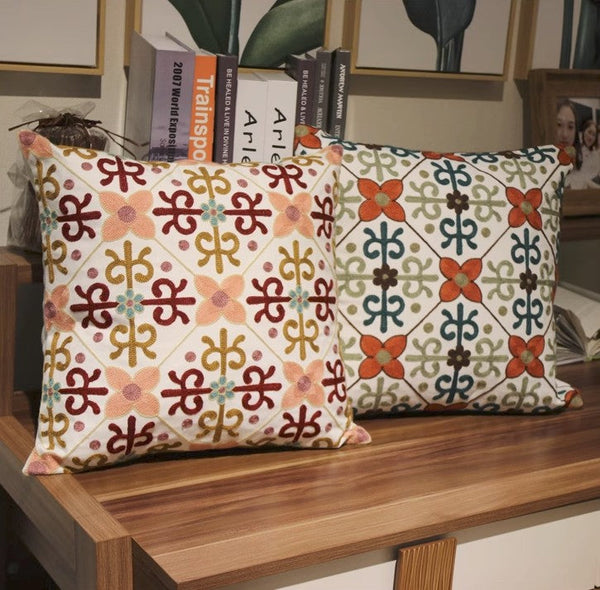 Farmhouse Decorative Throw Pillows for Couch, Embroider Flower Cotton Pillow Covers, Cotton Flower Decorative Pillows, Decorative Sofa Pillows-Grace Painting Crafts