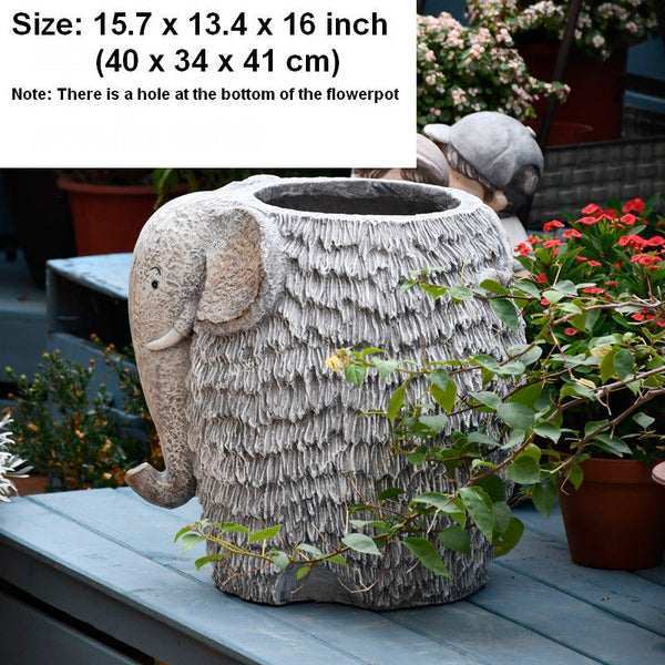 Elephant Flower Pot, Modern Animal Statue for Garden Ornaments, Large Elephant Flowerpot, Resin Statue for Garden, Villa Outdoor Decor Gardening Ideas-Grace Painting Crafts