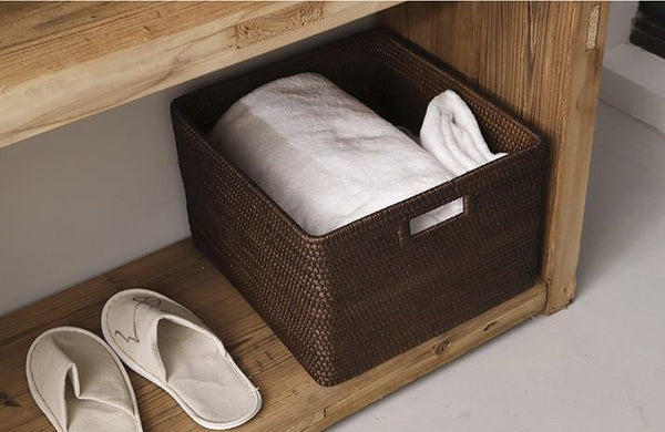 Storage Baskets for Clothes, Rectangular Storage Baskets, Large Brown Woven Storage Baskets, Storage Baskets for Shelves-Grace Painting Crafts