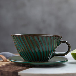 Green Pottery Coffee Cups, Breakfast Milk Cup, Latte Coffee Cup, Ceramic Coffee Cup, Cappuccino Coffee Mug, Coffee Cup and Saucer Set-Grace Painting Crafts