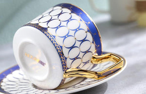British Tea Cups, Elegant Porcelain Coffee Cups, Latte Coffee Cups with Gold Trim and Gift Box, Tea Cups and Saucers-Grace Painting Crafts