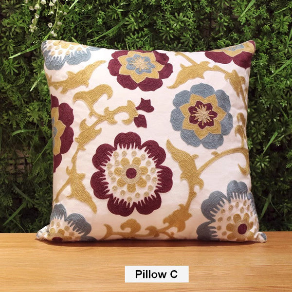 Farmhouse Decorative Throw Pillows for Couch, Embroider Flower Cotton Pillow Covers, Cotton Flower Decorative Pillows, Decorative Sofa Pillows-Grace Painting Crafts