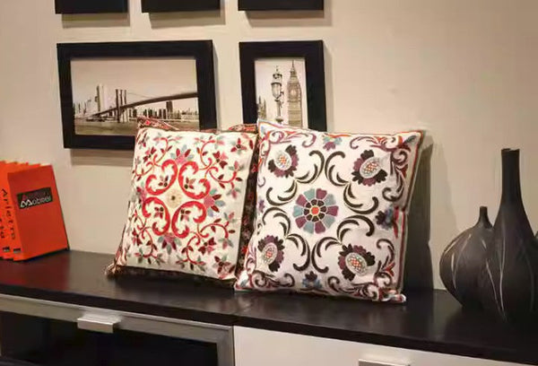 Farmhouse Decorative Throw Pillows for Couch, Embroider Flower Cotton Pillow Covers, Cotton Flower Decorative Pillows, Decorative Sofa Pillows-Grace Painting Crafts