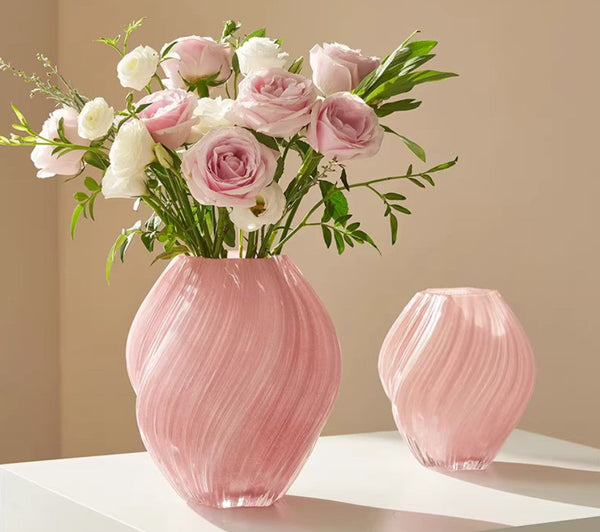 Handmade Contemporary Glass Vases, Mid Century Pink Vases for Flowers, Modern Vases for Living Room, Unique Decorative Glass Vase, Centerpiece Vases on Table-Grace Painting Crafts