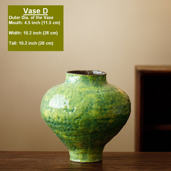Centerpiece on Dining Table, Modern Pottery Flower Vases, Handmade Water Holding Flower Vases, Pottery Bud Vases, Large Green Flower Vases on Table-Grace Painting Crafts