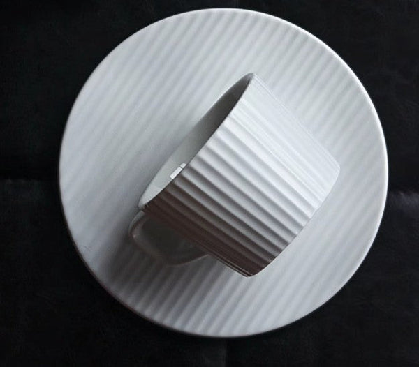 Unique White Tea Cup, Modern Handmade Pottery Coffee Cup, Creative White Ceramic Coffee Cup with Saucer, White Tea Cup for Afternoon Tea-Grace Painting Crafts