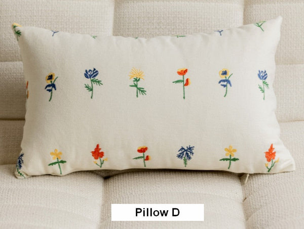 Decorative Pillows for Couch, Farmhouse Decorative Pillows for Sofa, Embroider Flower Cotton Pillow Covers, Spring Flower Decorative Pillows for Bedroom-Grace Painting Crafts