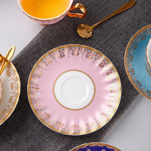 Unique British Tea Cup and Saucer in Gift Box, Pink Blue White Porcelain Tea Cup Saucer Set, Elegant British Ceramic Coffee Cups for Traditional Afternoon Tea-Grace Painting Crafts