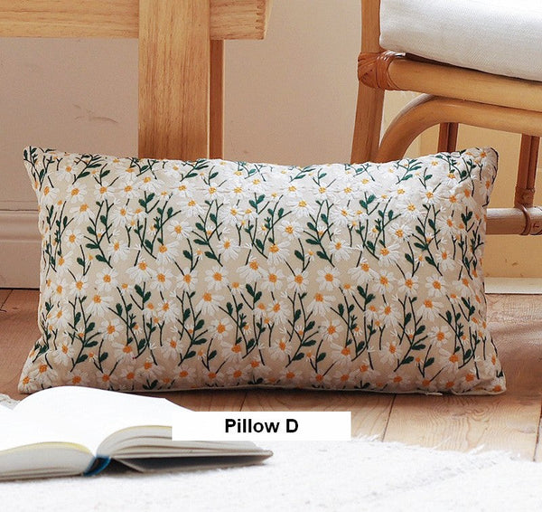 Decorative Pillows for Couch, Farmhouse Decorative Pillows for Sofa, Embroider Flower Cotton Pillow Covers, Spring Flower Decorative Pillows for Bedroom-Grace Painting Crafts