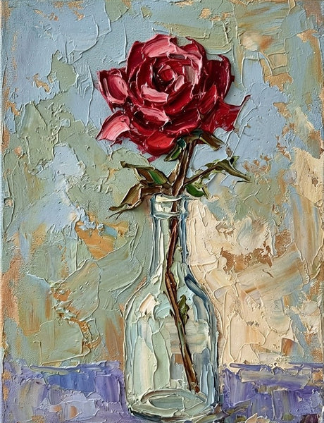 Impasto Red Rose in Glass Vase, Original Oil Paintings, Hand Painted Canvas Art, Original Flower Paintings, Small Canvas Artwork, Impasto Canvas Artwork-Grace Painting Crafts