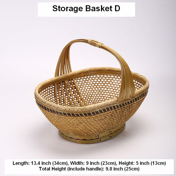 Natural Hand-woven Bamboo Basket, Extra Large Picnic Food Basket with Handle, Lovely Bamboo Baskets for Vegetable, Natural Fruit Basket Kitchen Storage Baskets-Grace Painting Crafts