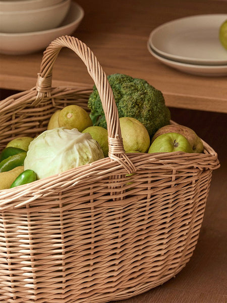 Wicker Storage Basket, Large Picnic Food Basket with Handle, Lovely Willow Weaving Baskets for Vegetable, Natural Fruit Basket, Natural Hand-woven Kitchen Storage Baskets-Grace Painting Crafts