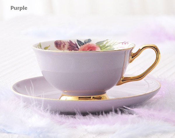 Royal Porcelain Tea Cup Saucer Set, Elegant Flower Pattern Ceramic Coffee Cups, Beautiful British Tea Cups, Unique Traditional Afternoon Tea Cup and Saucer in Gift Box-Grace Painting Crafts