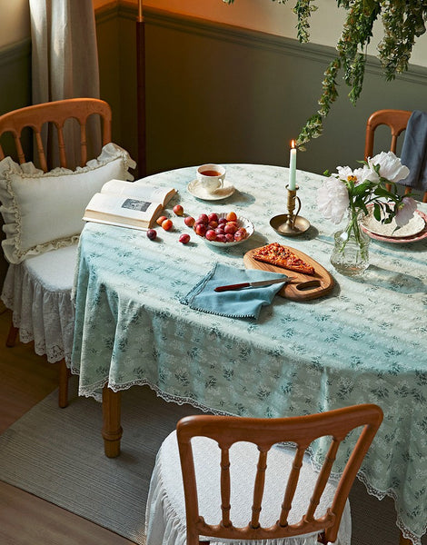 Green Rectangle Tablecloth Ideas for Dining Room Table, Flower Pattern Tablecloth for Round Table, Rustic Farmhouse Table Cover for Kitchen-Grace Painting Crafts