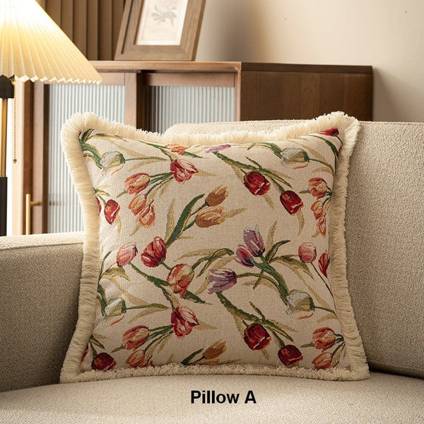 Decorative Sofa Pillows for Couch, Tulip Flower Pillow Covers, Large Flower Decorative Pillows for Bedroom, Farmhouse Decorative Pillows-Grace Painting Crafts