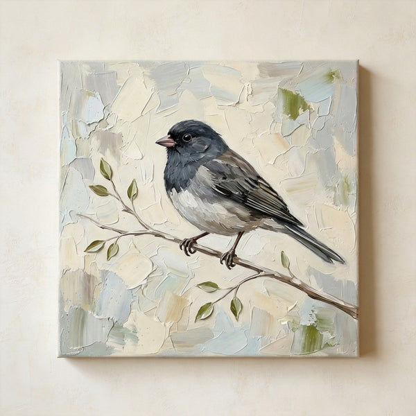 Dark-eyed Junco Bird Painting, Hand Painted Canvas Art, Heavy Texture Painting, Small Art on Canvas, Miniature Wall Art, Original Oil Paintings-Grace Painting Crafts