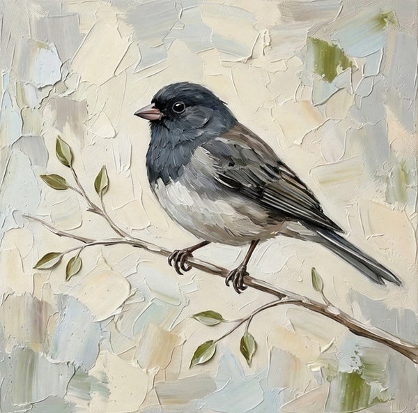 Dark-eyed Junco Bird Painting, Hand Painted Canvas Art, Heavy Texture Painting, Small Art on Canvas, Miniature Wall Art, Original Oil Paintings-Grace Painting Crafts