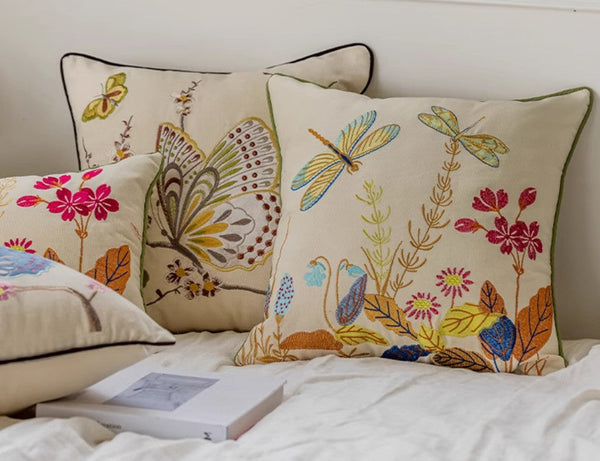 Modern Decorative Pillows for Couch, Butterfly Dragonfly Cotton and linen Pillow Cover, Decorative Throw Pillows for Living Room, Decorative Sofa Pillows-Grace Painting Crafts