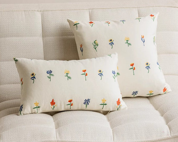 Decorative Pillows for Couch, Farmhouse Decorative Pillows for Sofa, Embroider Flower Cotton Pillow Covers, Spring Flower Decorative Pillows for Bedroom-Grace Painting Crafts