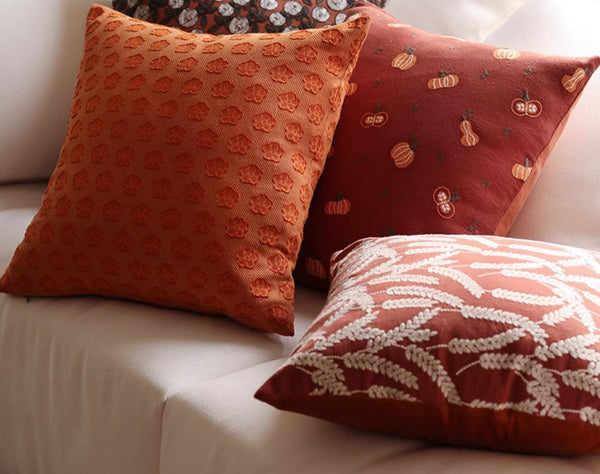 Decorative Pillows for Couch, Farmhouse Sofa Decorative Pillows, Wheat Stalk Pumpkin Decorative Throw Pillows, Embroider Cotton Pillow Covers-Grace Painting Crafts