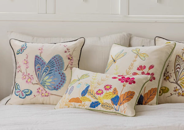 Modern Decorative Pillows for Couch, Butterfly Dragonfly Cotton and linen Pillow Cover, Decorative Throw Pillows for Living Room, Decorative Sofa Pillows-Grace Painting Crafts