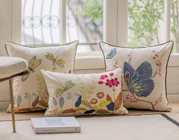 Modern Decorative Pillows for Couch, Butterfly Dragonfly Cotton and linen Pillow Cover, Decorative Throw Pillows for Living Room, Decorative Sofa Pillows-Grace Painting Crafts