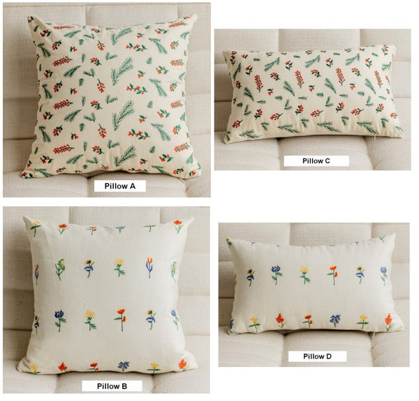 Decorative Pillows for Couch, Farmhouse Decorative Pillows for Sofa, Embroider Flower Cotton Pillow Covers, Spring Flower Decorative Pillows for Bedroom-Grace Painting Crafts