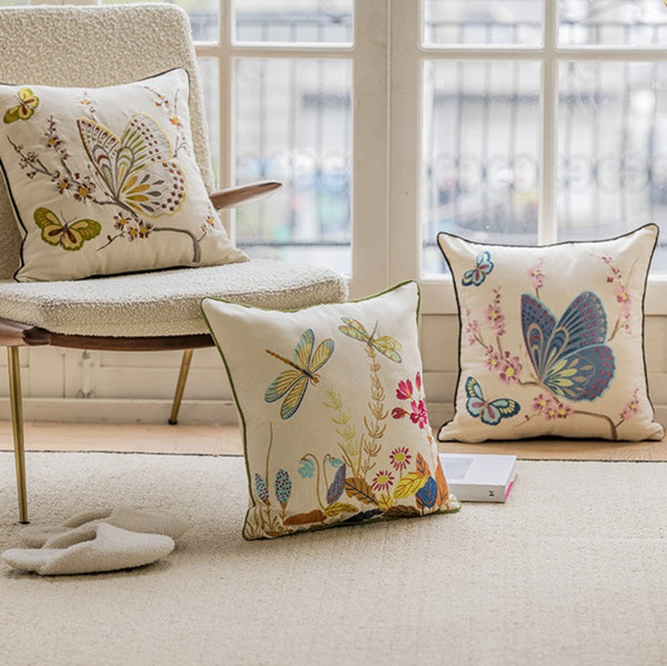 Decorative Throw Pillows for Living Room, Decorative Sofa Pillows, Butterfly Dragonfly Cotton and linen Pillow Cover, Modern Decorative Pillows for Couch-Grace Painting Crafts