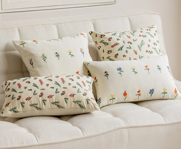 Decorative Pillows for Couch, Farmhouse Decorative Pillows for Sofa, Embroider Flower Cotton Pillow Covers, Spring Flower Decorative Pillows for Bedroom-Grace Painting Crafts