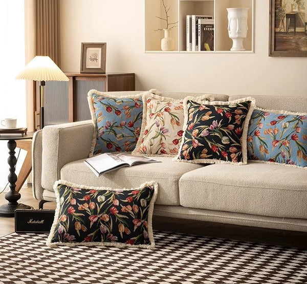 Decorative Sofa Pillows for Couch, Tulip Flower Pillow Covers, Large Flower Decorative Pillows for Bedroom, Farmhouse Decorative Pillows-Grace Painting Crafts
