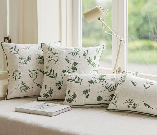 Embroider Flower Cotton Pillow Covers, Decorative Pillows for Sofa, Farmhouse Decorative Pillows for Couch, Spring Flower Decorative Pillows for Bedroom-Grace Painting Crafts