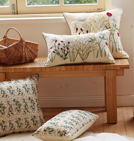 Farmhouse Decorative Pillows for Sofa, Embroider Flower Cotton Pillow Covers, Spring Flower Decorative Pillows for Bedroom, Decorative Pillows for Couch-Grace Painting Crafts