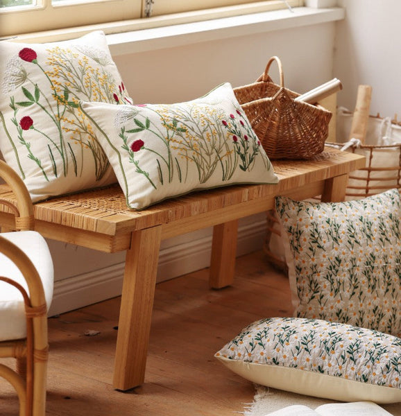 Decorative Pillows for Couch, Farmhouse Decorative Pillows for Sofa, Embroider Flower Cotton Pillow Covers, Spring Flower Decorative Pillows for Bedroom-Grace Painting Crafts