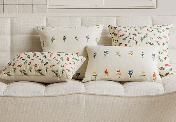 Embroider Flower Cotton Pillow Covers, Spring Flower Decorative Pillows for Bedroom, Decorative Pillows for Couch, Farmhouse Decorative Pillows for Sofa-Grace Painting Crafts