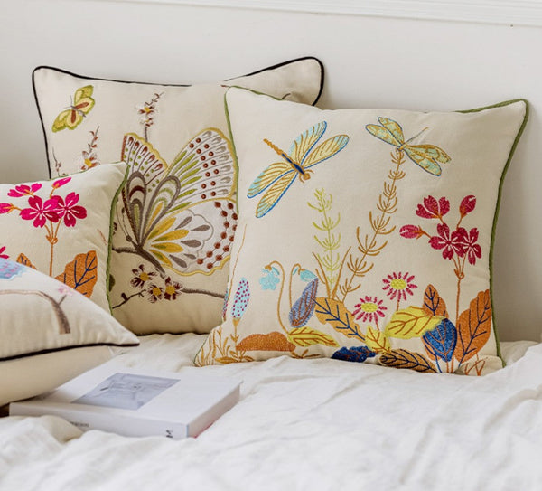Modern Decorative Pillows for Couch, Butterfly Dragonfly Cotton and linen Pillow Cover, Decorative Throw Pillows for Living Room, Decorative Sofa Pillows-Grace Painting Crafts