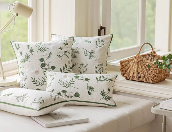 Embroider Flower Cotton Pillow Covers, Decorative Pillows for Sofa, Farmhouse Decorative Pillows for Couch, Spring Flower Decorative Pillows for Bedroom-Grace Painting Crafts